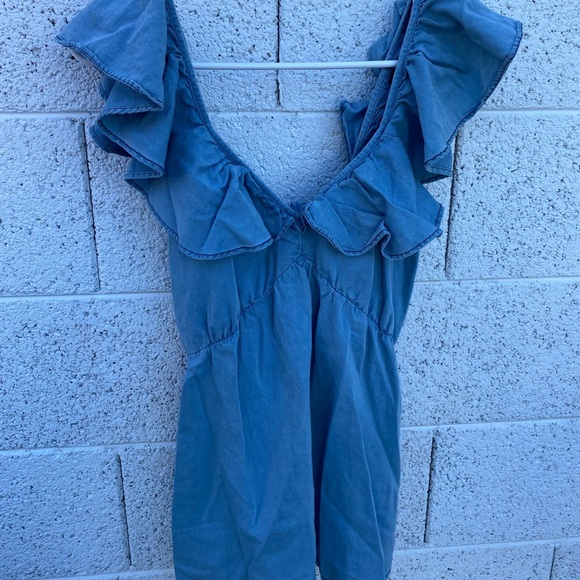 French Connection Sky Blue Ruffle Top - Picture 6 of 7